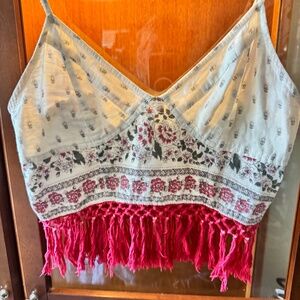 Free People One Red Fringe Crop Top Medium
